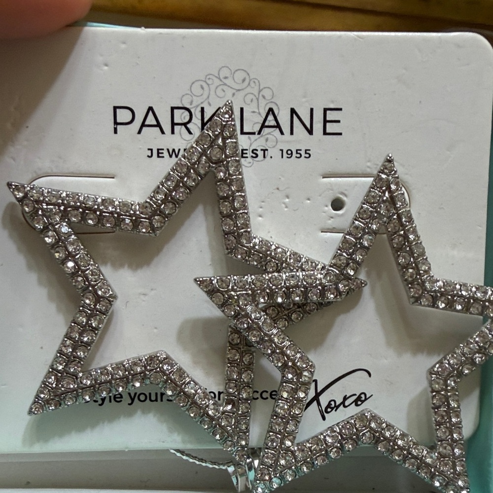 Park Lane Silver Crystal Star Hoop Earrings